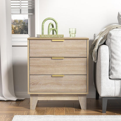 Nachtkastje – Bedside Table – Bijzettafel – Slaapkamerkastje – Houten Kastje – 3 Lades – MDF Hout Met Gouden Metalen Poten