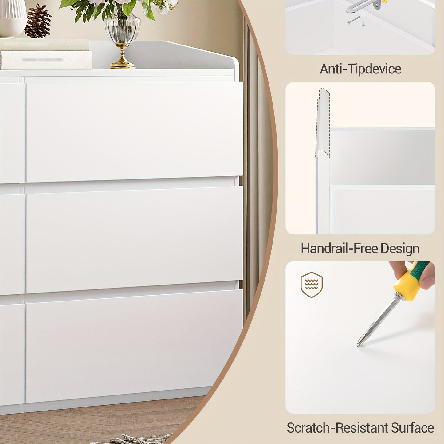Commode – Ladekast – Dressoir – Opbergkast – Kast – Wit – 6 Lades – Hoogwaardig Spaanplaat – 138x40x84 cm