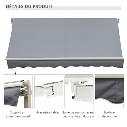 Uitvalscherm – Zonnescherm – Uitschuifbaar Scherm – Balkonluifel – Handbediend – Aluminium Frame – Polyester Doek 280 g/m² – 4x2,5 Meter – Grijs
