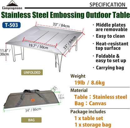 CAMPINGMOON Open Haard Camping Grill Tafel met Canvas Draagtas T-503
