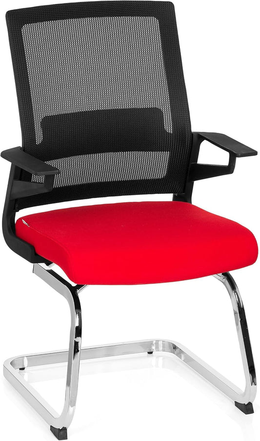 hjh OFFICE 732080 bezoekersstoel Inventor V stof/netrug zwart rood stoel cantilever met lendensteun