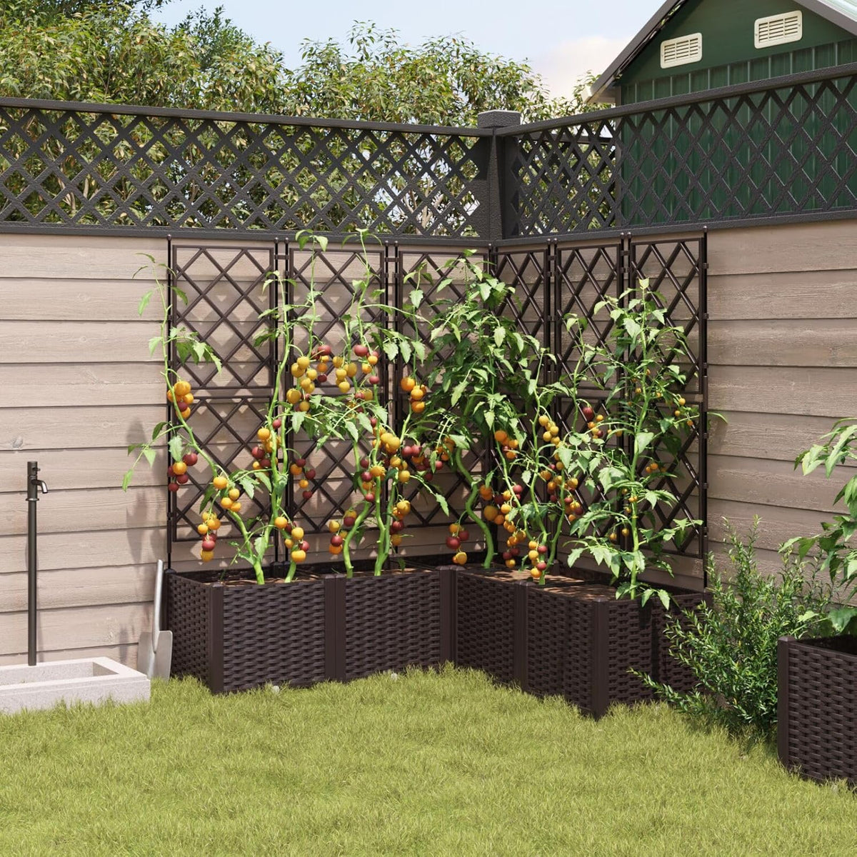Garden Planter with Trellis, Pack of 5, Brown, 120 x 120 x 143 cm, Modern Structured Planter with Grid Holder, Durable Material for Indoor and Outdoor Use Brown - QUORE