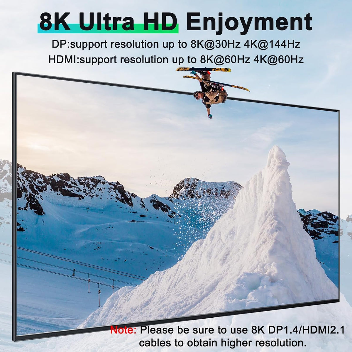 USB 3.0 KVM Switch 3 PC 3 Monitoren 8K@60Hz 4K@144Hz, HDMI+2 DisplayPort MLEEDA KVM Switch 3 Monitor Voor 3 PC Share 3 Monitoren en 4 USB 3.0 Apparaten met 12 V Voeding, Kabelcontroller, 3 * USB Kable