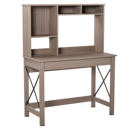 Boekenrek – Boekenkast – Opbergkast – Wandrek – Vakkenkast – 2-in-1 Bureau met Boekenkast – 105 x 50 cm Werkblad – Licht Eikenhout Met Zwart Metaal
