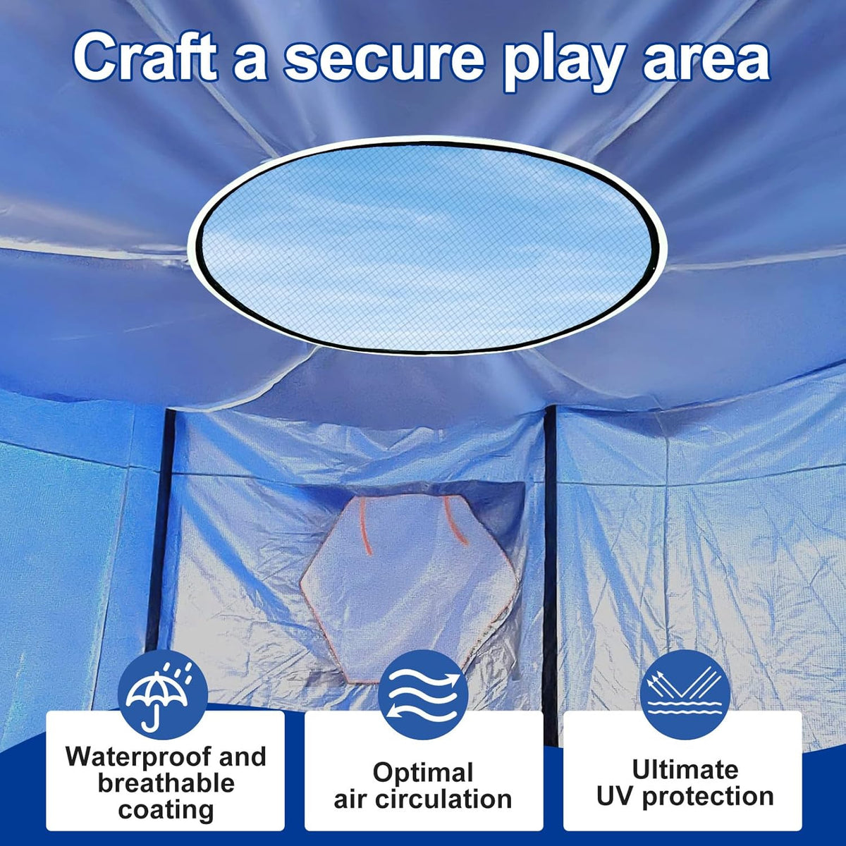 Trampoline Tent 427 cm Overkapping Afdekking, Trampoline Dak Accessoire voor Rechte Stangen met 6 Stangen, Bescherming tegen Zon en Wind, Geschikt voor Outdoor Gebruik (Blauw)