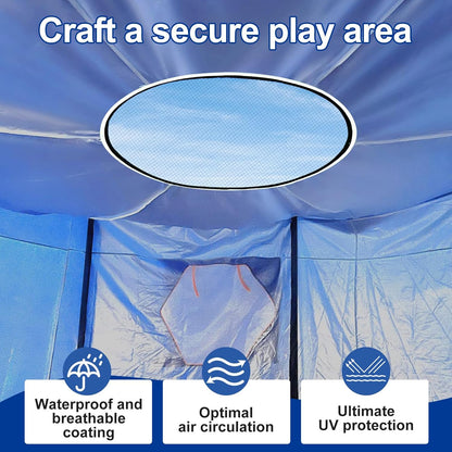 Trampoline Tent 427 cm Overkapping Afdekking, Trampoline Dak Accessoire voor Rechte Stangen met 6 Stangen, Bescherming tegen Zon en Wind, Geschikt voor Outdoor Gebruik (Blauw)
