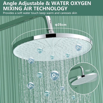 Douche Systeem – Doucheset – Regendouche – Handdouche – Douchekop – Glazen Plank – Eén Knop Bediening – Drie Instelbare Straalsoorten