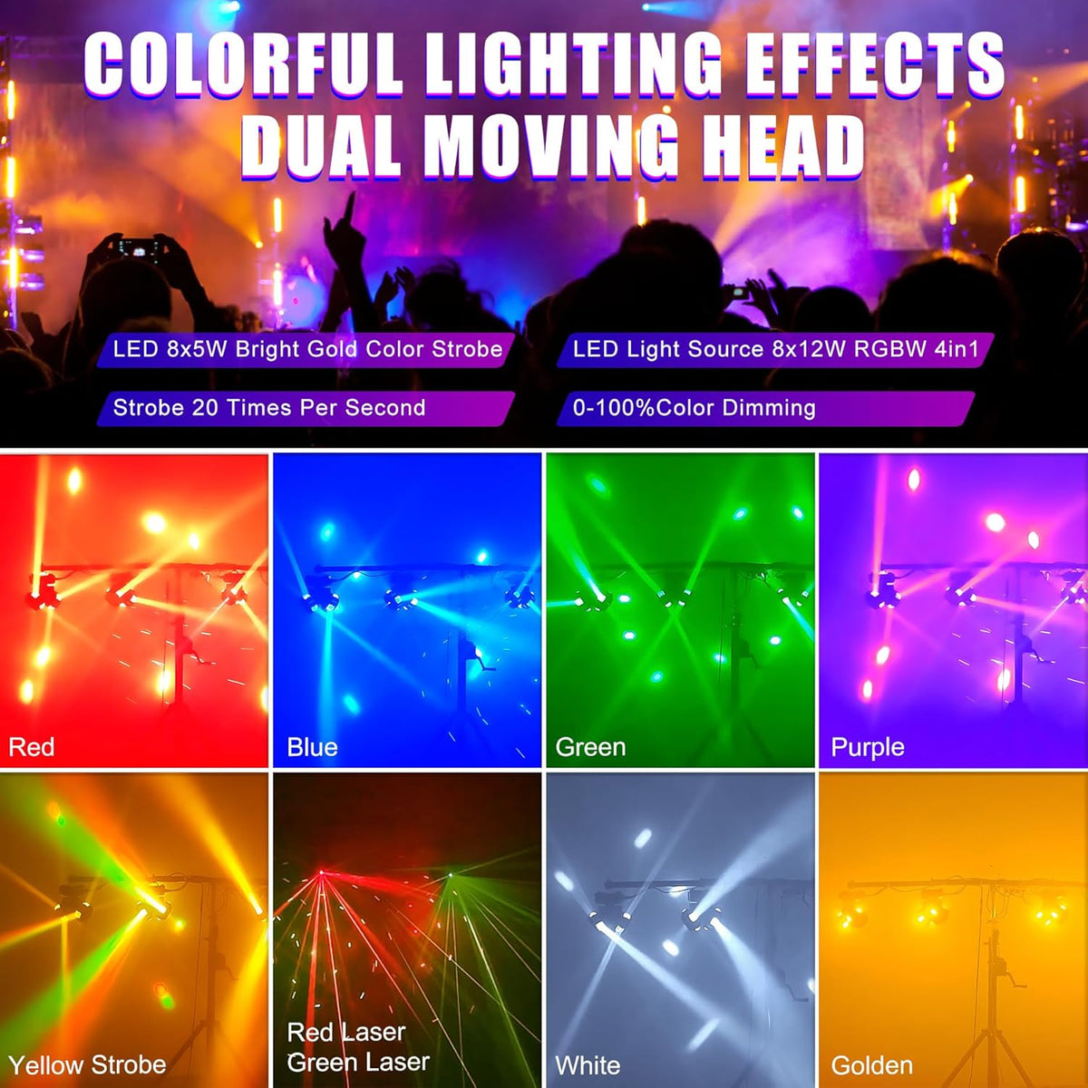120W Disco Light – Dubbele Kop Feestlamp – Party Licht – DJ Licht – Podiumverlichting – RGBW LED Stralen – 540° Draaibaar – DMX512 Controle