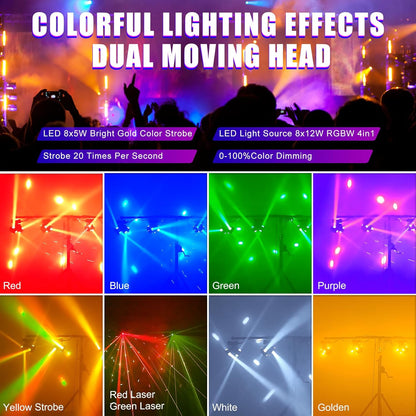 120W Disco Light – Dubbele Kop Feestlamp – Party Licht – DJ Licht – Podiumverlichting – RGBW LED Stralen – 540° Draaibaar – DMX512 Controle