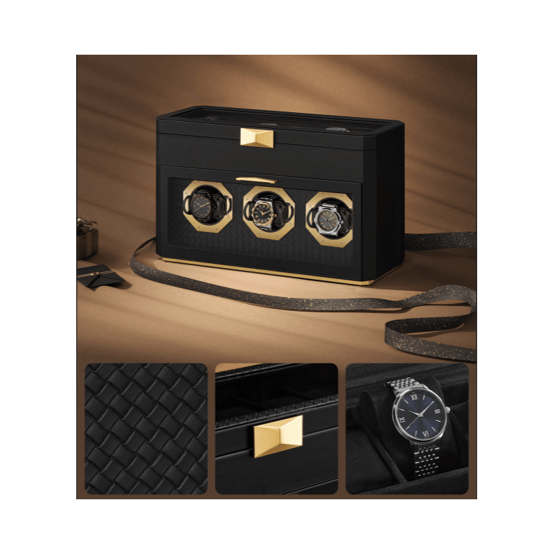 Horlogebox – Watch Box – Horlogedoos – Horloge Organizer – Watch Winder – 9 Vakjes – Geweven PU Leer Met Dubbel Glas