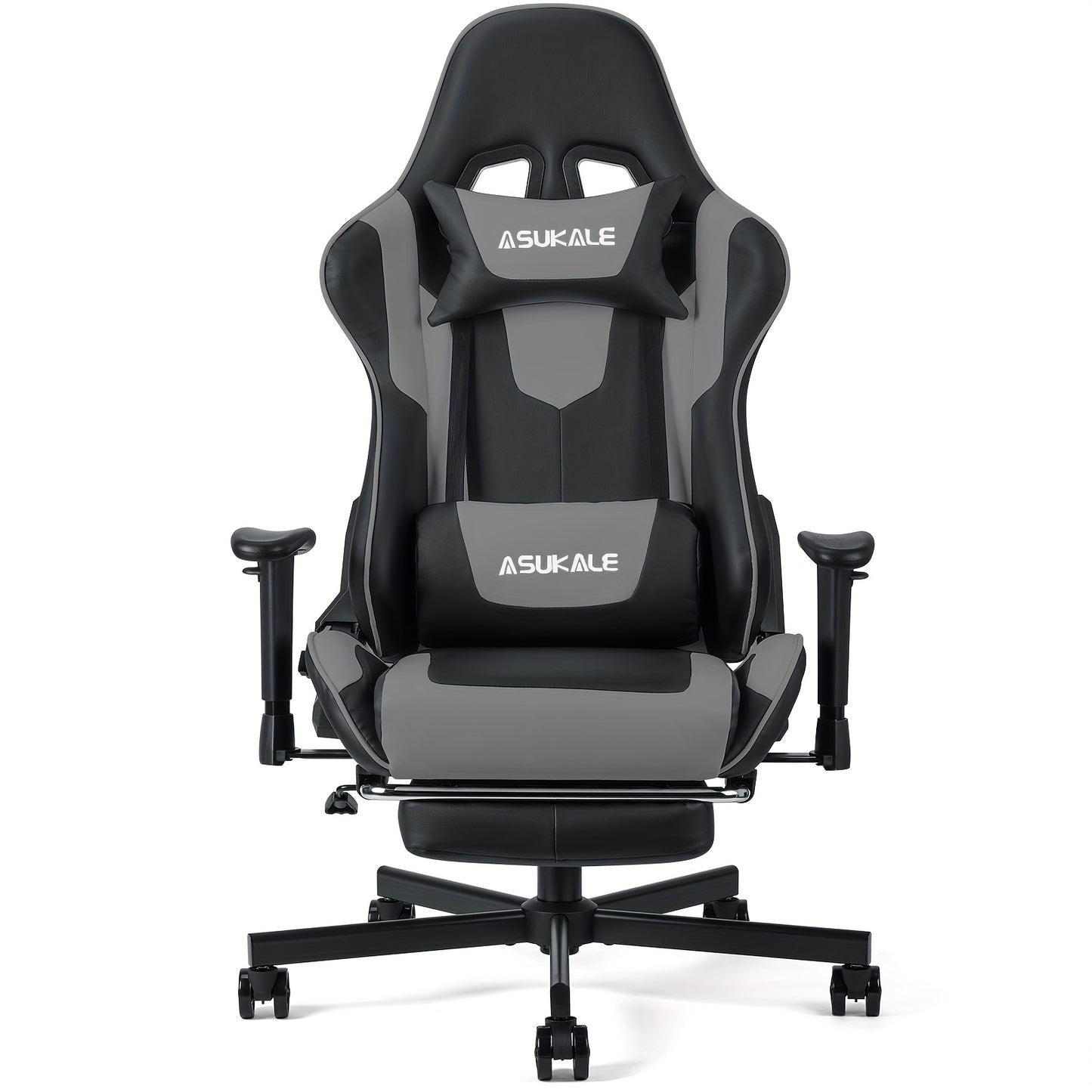 Gamestoel – Gaming Chair – Bureaustoel – Game Stoel – Gaming Stoel – Ergonomisch Ontwerp – Inklapbare Voetensteun – Verstelbare Armleuningen – Lendensteun – 150 kg Draagvermogen – Grijs