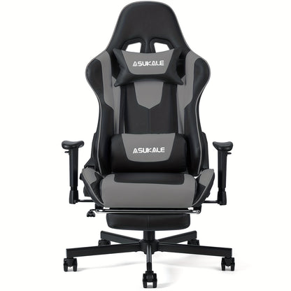Gamestoel – Gaming Chair – Bureaustoel – Game Stoel – Gaming Stoel – Ergonomisch Ontwerp – Inklapbare Voetensteun – Verstelbare Armleuningen – Lendensteun – 150 kg Draagvermogen – Grijs