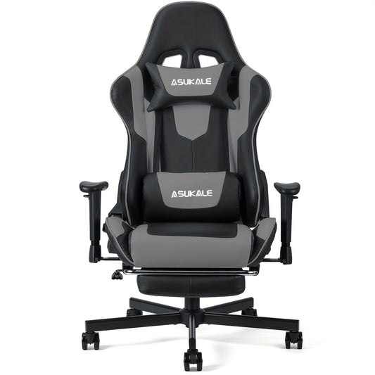 Gamestoel – Gaming Chair – Bureaustoel – Game Stoel – Gaming Stoel – Ergonomisch Ontwerp – Inklapbare Voetensteun – Verstelbare Armleuningen – Lendensteun – 150 kg Draagvermogen – Grijs
