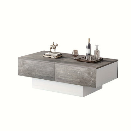 Salontafel – Koffietafel – Bijzettafel – Woonkamertafel – Tafel – Uitklapbaar Blad – Opbergruimte – Duurzaam Bamboe – Modern Grijs