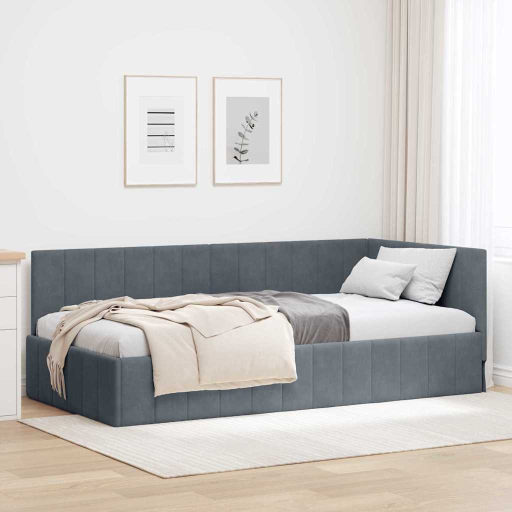 Bedframe – Bed – Tweepersoonsbed – Slaapbank – Ledikant – Donkergrijs – 90x200 cm – Gemonteerd Houten Frame – Velvet Hoofdeinde