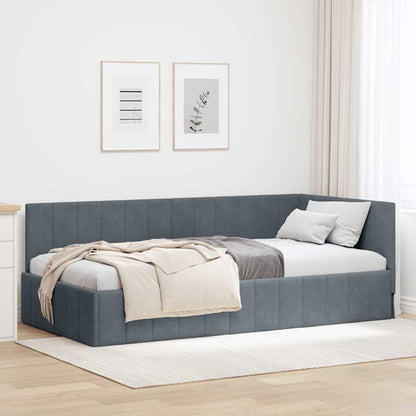 Bedframe – Bed – Tweepersoonsbed – Slaapbank – Ledikant – Donkergrijs – 90x200 cm – Gemonteerd Houten Frame – Velvet Hoofdeinde
