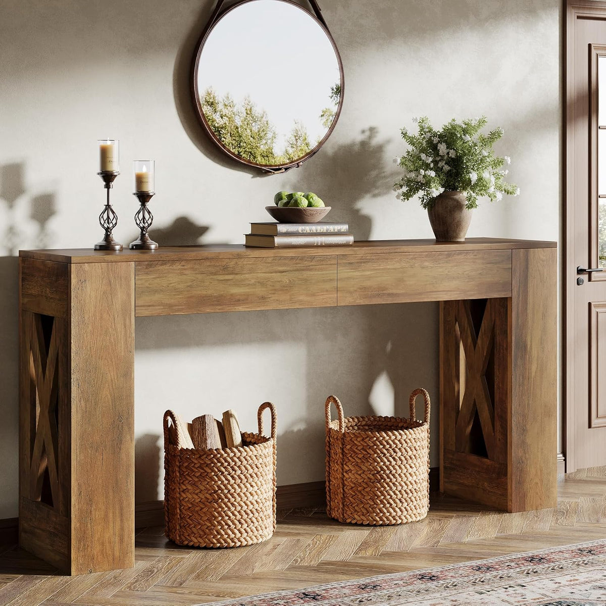 Tribesigns Console Table with Drawers, 160 cm, Extra Long Entrance Table, Wooden Hall Table Behind the Sofa, Narrow Side Table, Slim Coffee Table for Entrance, Hallway, Living Room, Dark Brown