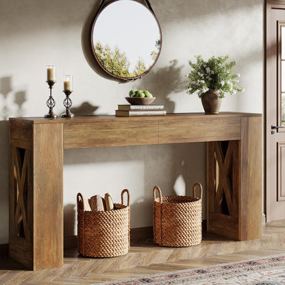 Tribesigns Console Table with Drawers, 160 cm, Extra Long Entrance Table, Wooden Hall Table Behind the Sofa, Narrow Side Table, Slim Coffee Table for Entrance, Hallway, Living Room, Dark Brown