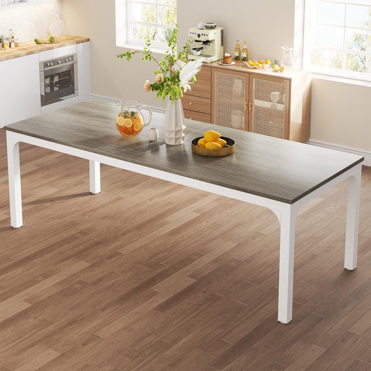 Tribesigns Dining Table for 6 to 8 People, Rectangular Kitchen Table with Sturdy Metal Legs for Living and Dining Room, Industrial Design, 200 x 70 x 75 cm (Oak, 200 x 70 x 75 cm)