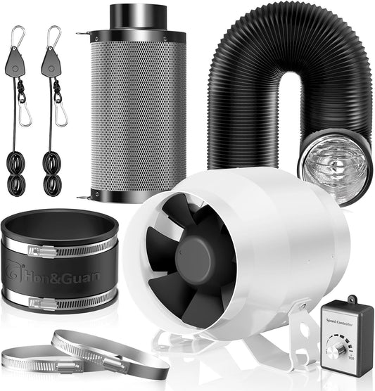 Afvoerluchtset – Ventilatieset – Buisventilator – Koolstoffilterset – Afzuigset – 100 mm Met Toerentalregelaar – EC-Motor – Tot 360 m³/u