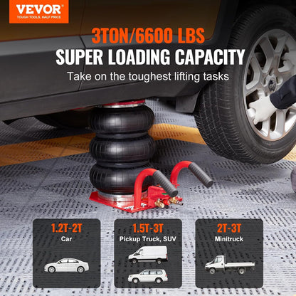 VEVOR Pneumatic Jack 3T 140-450mm Pneumatic Lifting Jack 0.8-1.0MPa Inflatable Jack 3 Air Cushions Fast Lifting Easy Portable for Repair Maintenance Car SUV Workshop Garage Red