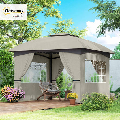 Tuinpaviljoen – Tuinhaard – Terrasoverkapping – Partytent – Tuinkamer – Lichtgrijs – UV-bescherming UV20+ – Gegalvaniseerd Metalen Frame 3,35x3,35m