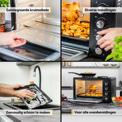 TZS First Austria - Minibakoven met kookplaten 30L 3200 W - Mini oven pizzaoven met kookplaten tot 230°C & 6 verwarmingsmodi - Minioven combi-apparaat met 4 inschuifhoogtes & hoogwaardig toebehoren