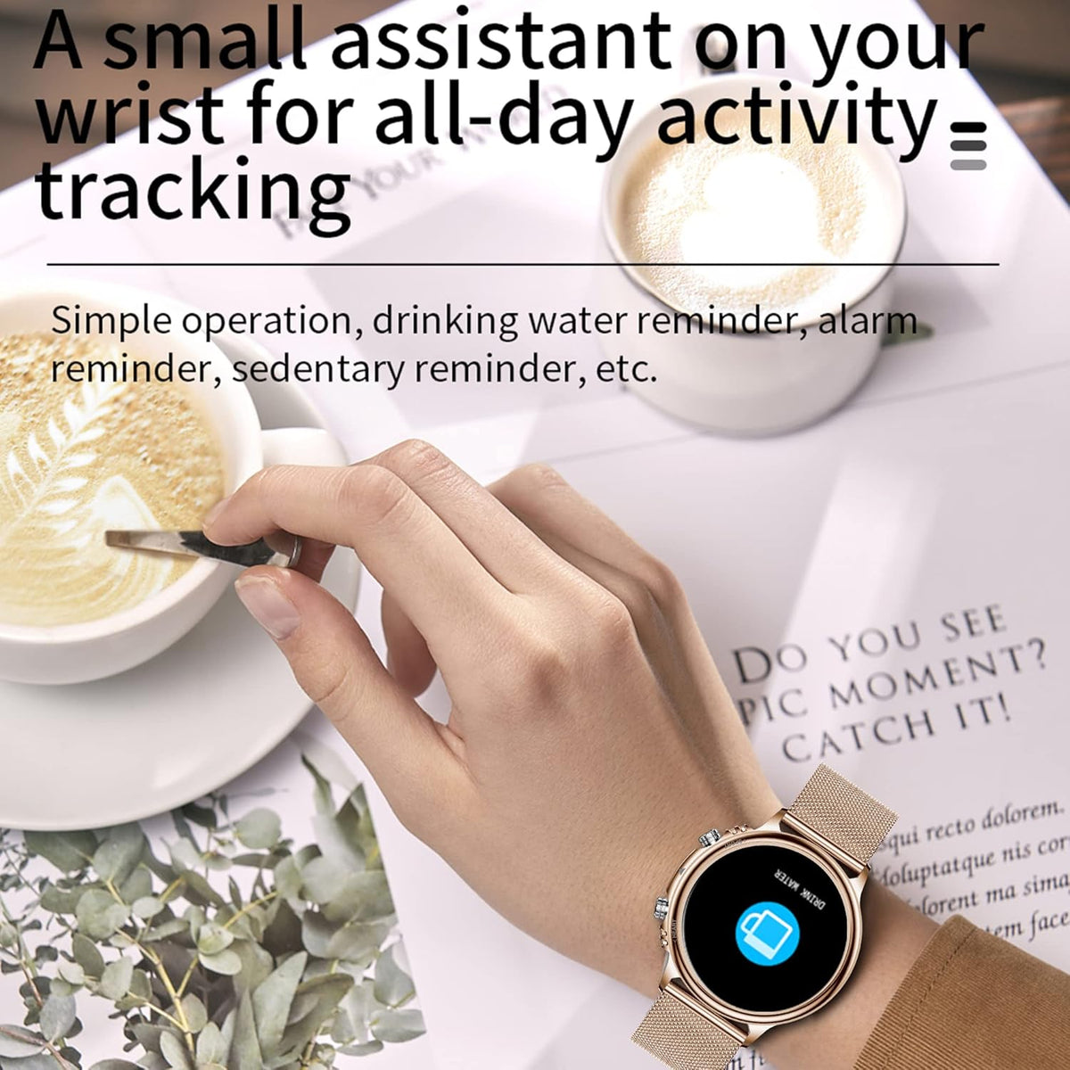 Smartwatch Dames met Bellen/Kiezen via Bluetooth, Smart Watch voor Dames, Slaapmonitor Menstruatie volgen, Calorie Stappenteller Stopwatch Smart Activity-Armband voor Android iOS (Goud)