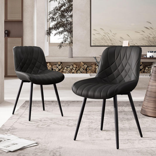 YOUNIKE Dining Room Chairs Set of 2 Faux Leather Comfortable Upholstered Chair with Metal Legs Dining Room Chairs Living Room Chair with Backrest - QUORE