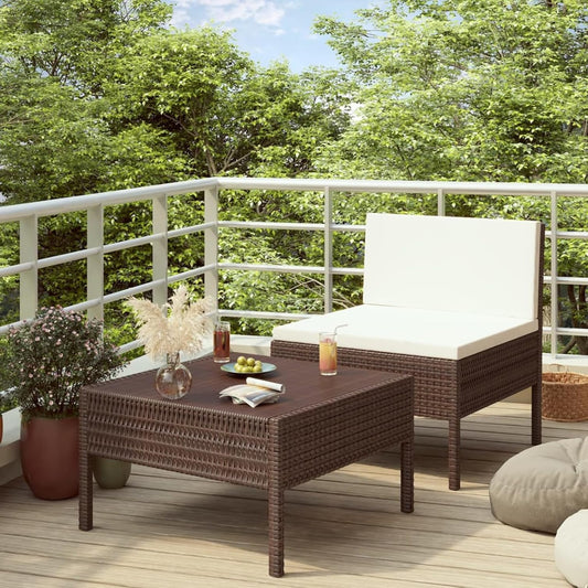 Gecheer 2-piece garden furniture set garden lounge set garden sofa polyrattan seating group outdoor seating lounge furniture lounge sofa with pillows brown - QUORE