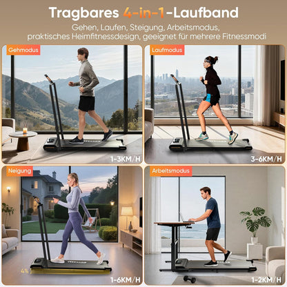TISSCARE Treadmill for home and office, quiet walking path with improved tread 141.5 cm and 55.5 cm, 4% inclination function, 1-6 km/h, LED display, 130 kg load capacity, foldable treadmill with - QUORE