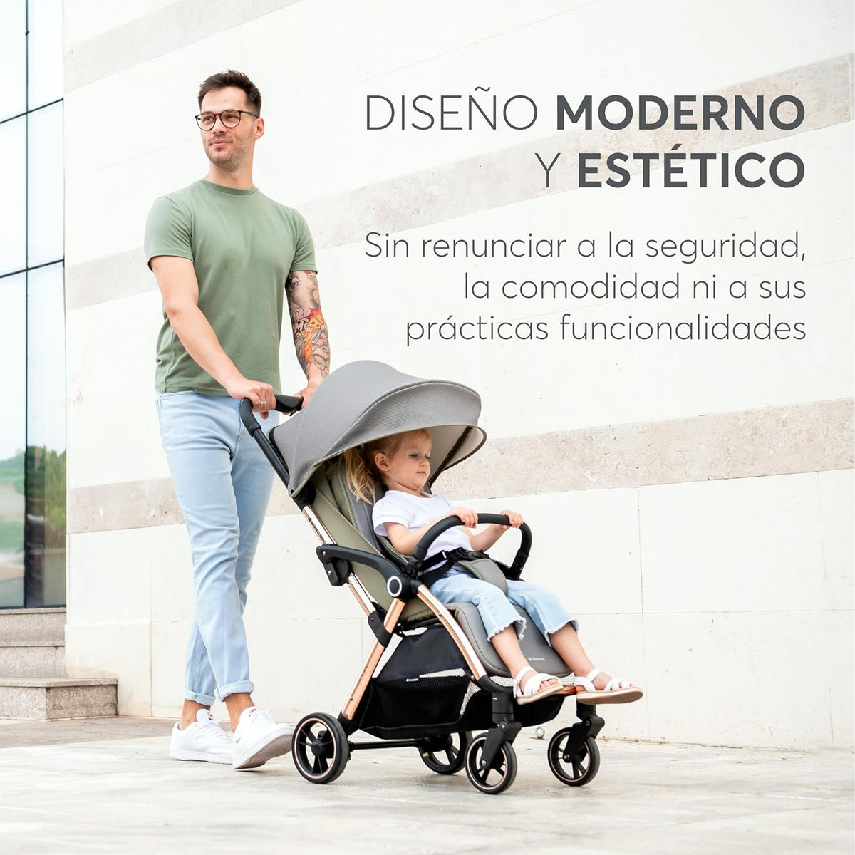 KikkaBoo EDEN Buggy, kinderwagen tot 22 kg, automatisch vouwen, kantelpositie, ultralicht, compact, beige