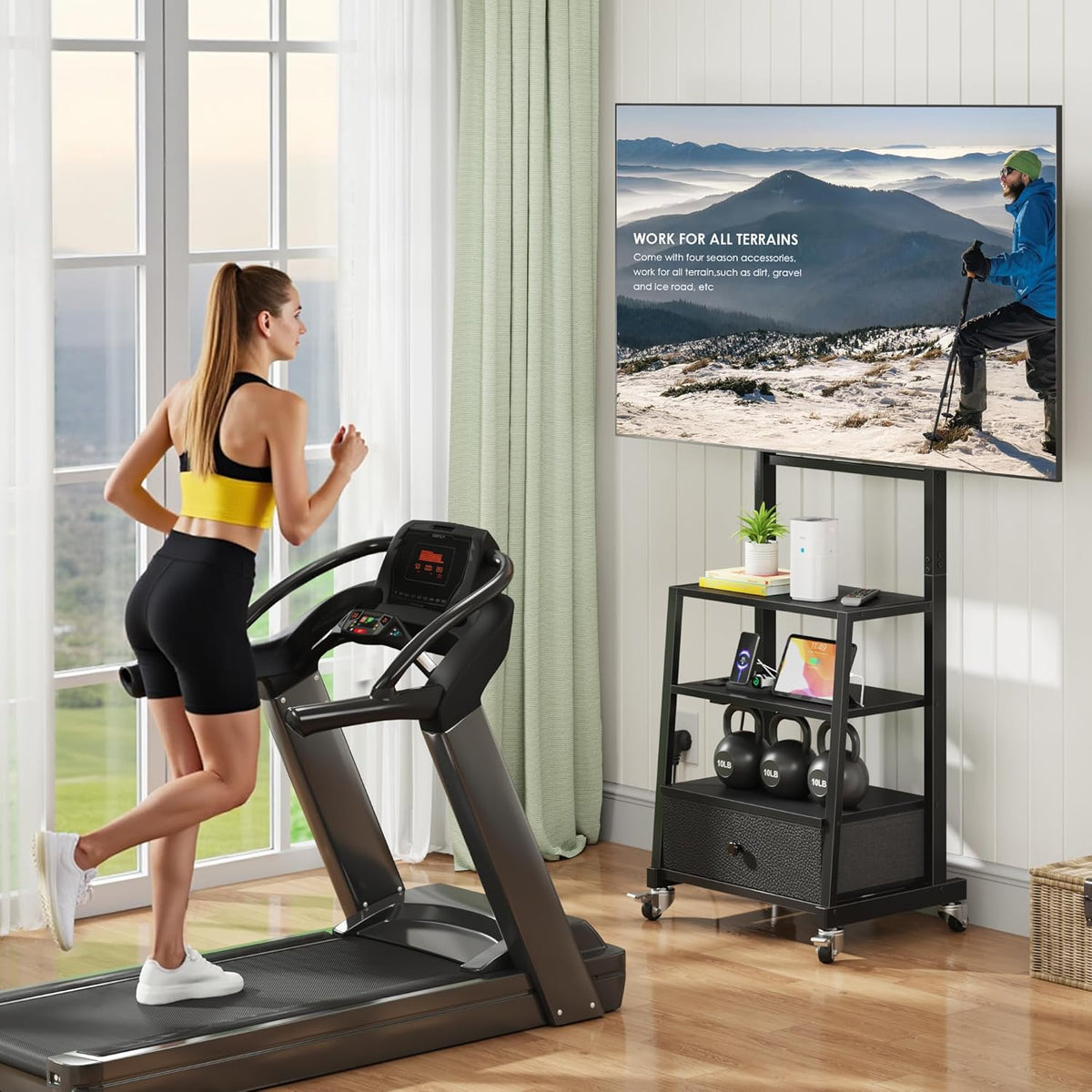 Verrijdbare TV Standaard Met Beugel En Stopcontact – TV Meubel – TV Trolley – TV Statief – TV Kar – In Hoogte Verstelbaar – Geschikt Voor 32–75 Inch TV's