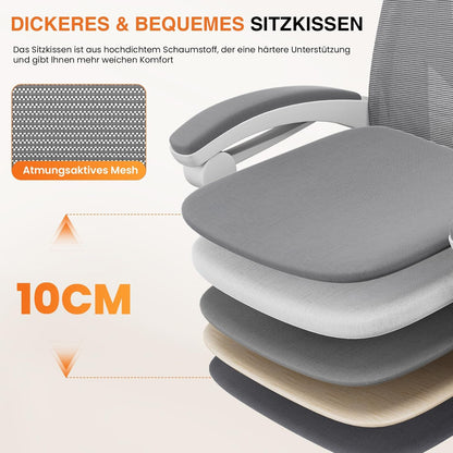 Sweetcrispy Bureau-computer-bureaustoel, gamingstoelen voor volwassenen, high-back mesh rolling draaibare rugleuningstoelen met wielen, comfortabele lendensteun, comfortabele armen, grijs