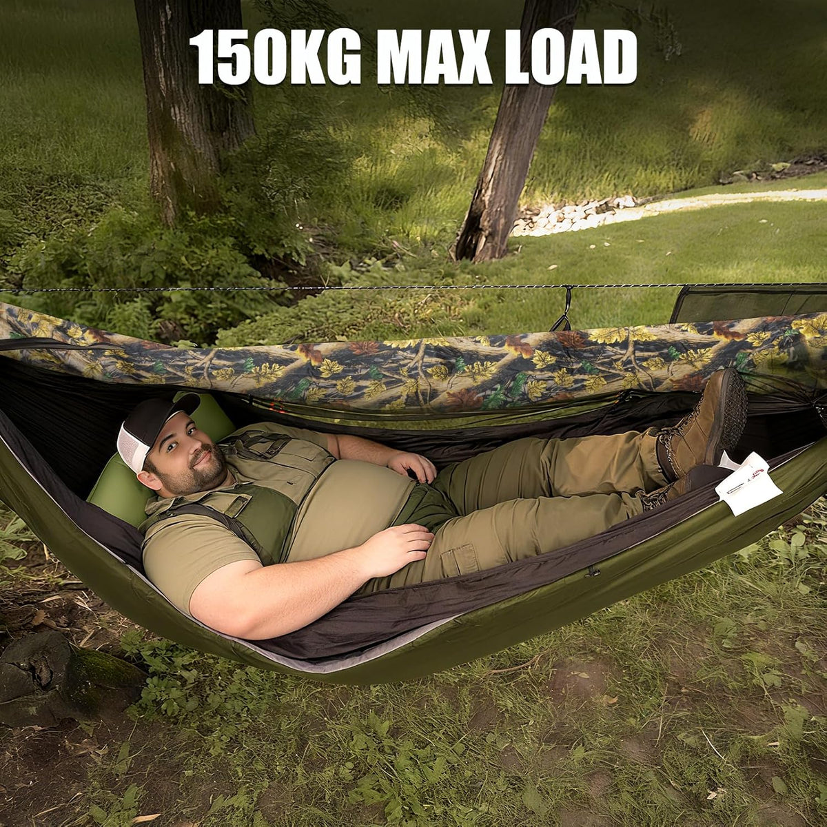 Night Cat Mosquito Net Hammock: One Piece Design Hammock with Tarpaulin, Lightweight, Portable for 1 Person, Camping, Hiking