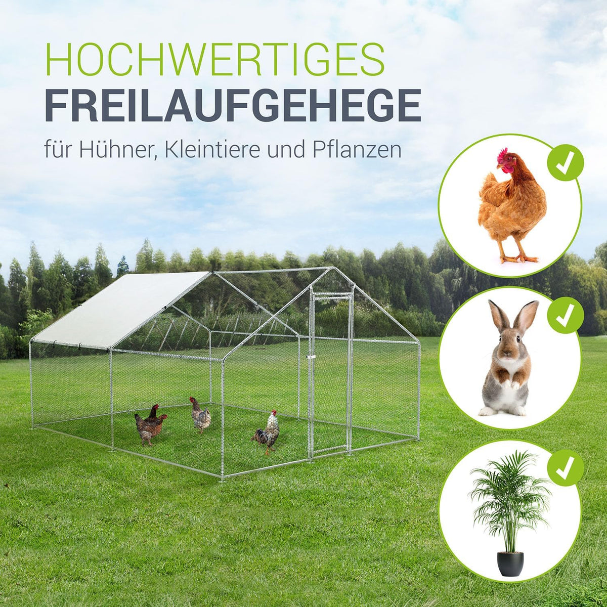 Vrijloopren – Buitenren – Dierenren – Kippenhok – Konijnenren – 3x4x2 Meter – Verzinkt Stalen Frame – Waterdicht PE Zeil