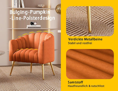 Extra grote pompoen-accentstoel, moderne comfortabele fluwelen bekleding, luxe enkele stoel voor woonkamer, wachtkamer, kantoor en kaptafel, oranje