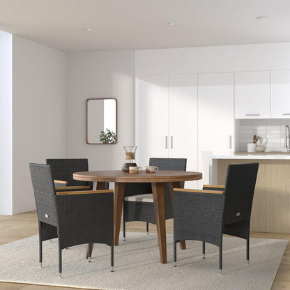 Tuinstoelen – Buitenstoelen – Tuinmeubilair – Balkonstoelen – Poly Rattan Stoelen – Weerbestendig – Met Acaciahouten Armleuningen