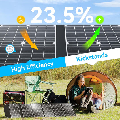 Ecosonique 100W Foldable Solar Charger, Portable Solar Charger, Fast Charging with USB-C PD3.0 USB-A QC3.0 DC 20 V, Light with Stand for Camping, Power Station, Solar Generators - QUORE