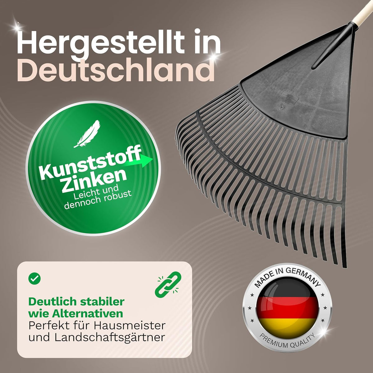 Bladbezem – Tuinbezem – Gazonhark – Hark – Landschapsbezem – 3-Delig Met 75 Cm Werkbreedte – Verstelbare 4-delige Steek- En Schroefsteel