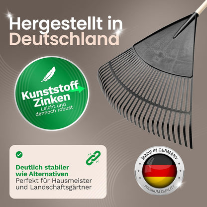 Bladbezem – Tuinbezem – Gazonhark – Hark – Landschapsbezem – 3-Delig Met 75 Cm Werkbreedte – Verstelbare 4-delige Steek- En Schroefsteel
