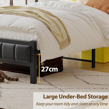 3ft eenpersoonsbedframes met opberghoofdeinde, zwaar metalen bedframe eenpersoons, geen boxspring nodig, solide bedsteadbasis/sterke stalen latten ondersteuning/grijs