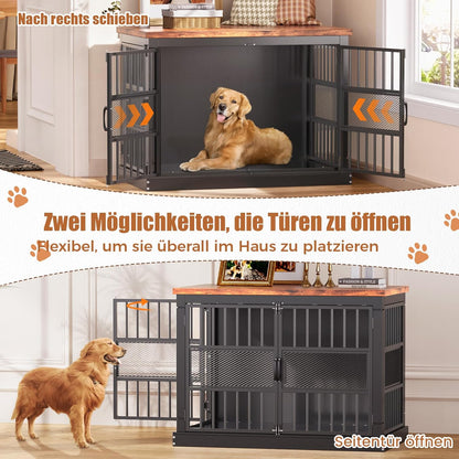 101 cm hondenbench, beetbestendige hondenbench, zware hondenkooi met dubbele deur, houten bijzettafel voor slaapkamer en woonkamer, zwart