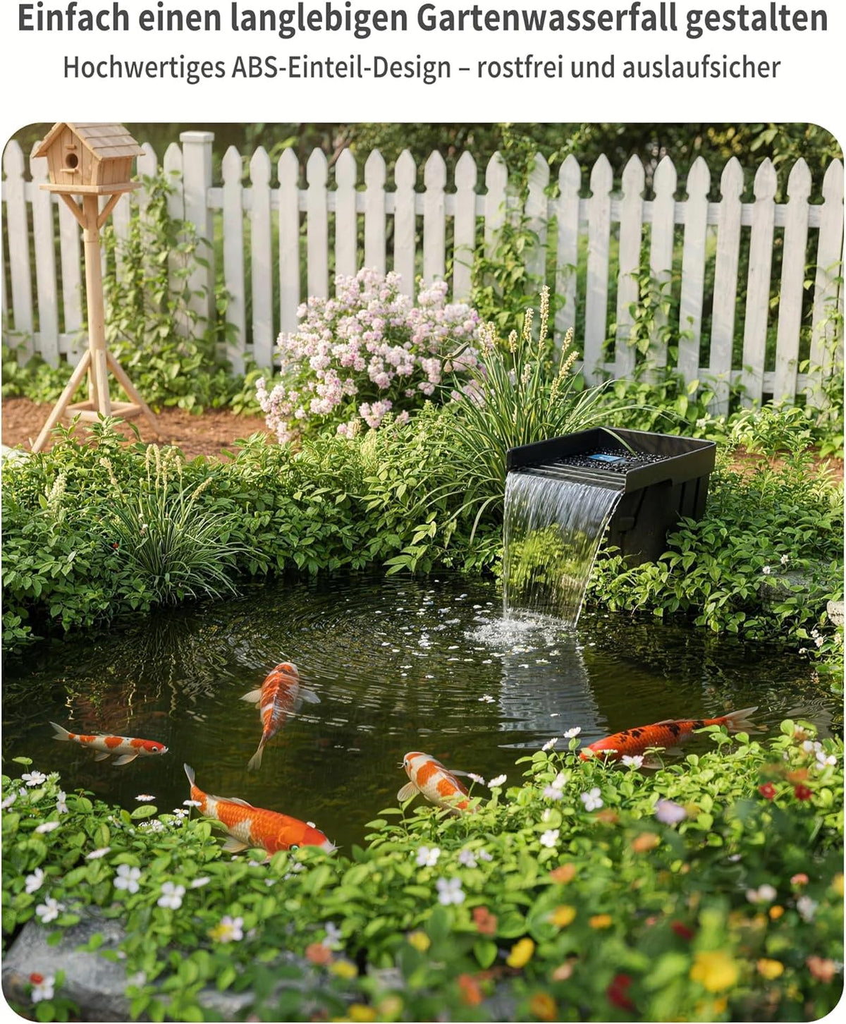 POPOSOAP Vijverwaterval met zonnepomp, watervaloverloop met 100 W zonnepaneel, 660 gph-vijverpomp, 3 m lange golfslang voor tuinvijvers