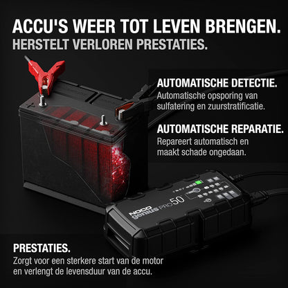 NOCO GENIUSPRO50, 50A Automatische Professionele Oplader, 6V, 12V en 24V Batterijlader, AGM, SLA, Gel en Lithium Auto-Acculader, Onderhoudslader, Druppellader en Desulfator - Auto, Boot, SUV, Camper