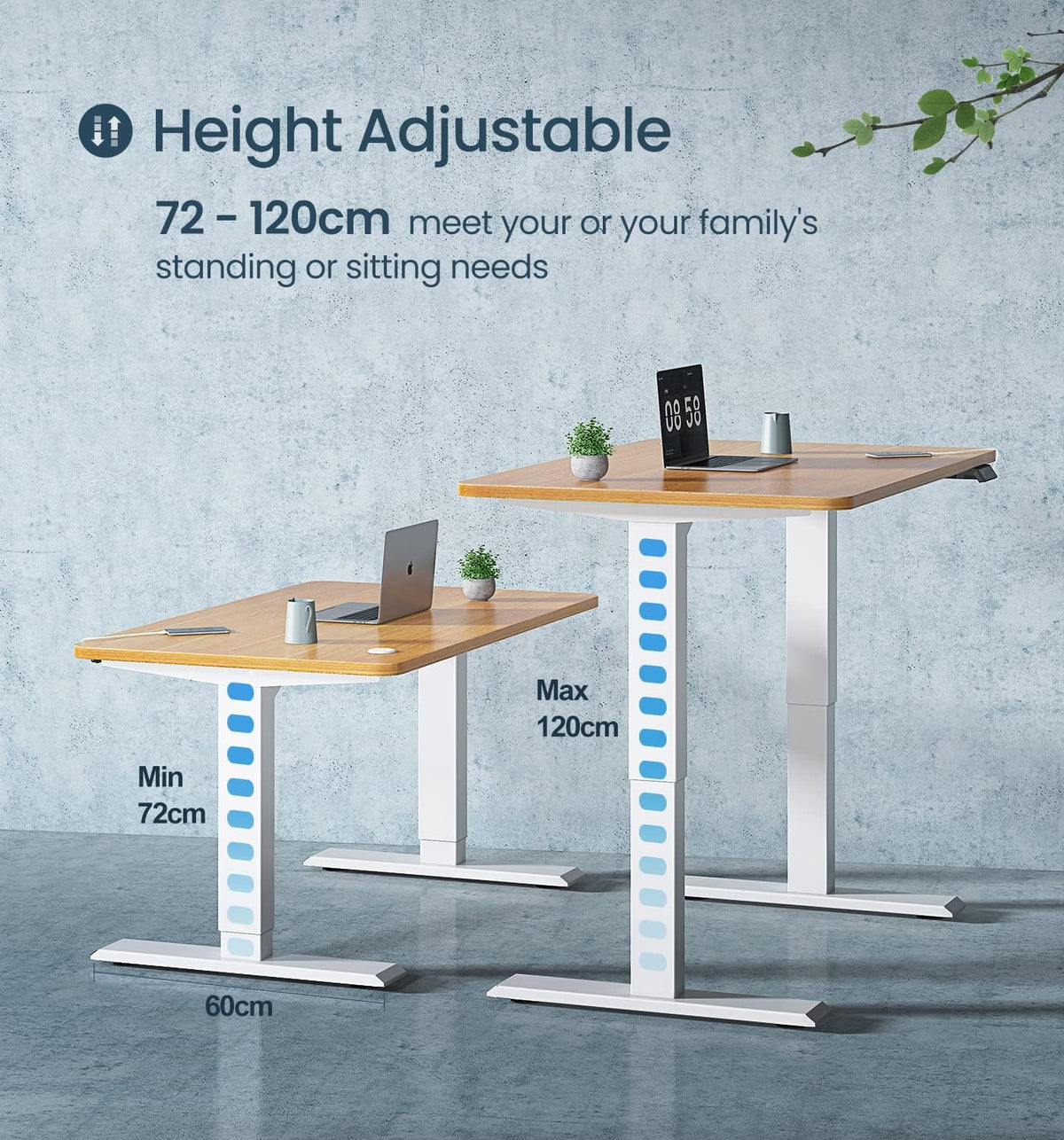 Maidesite in Hoogte Verstelbaar Elektrisch Bureau in Hoogte Verstelbaar Tafelframe,Geschikt voor Alle Gangbare Tafelbladen,2-Podium Hefbenen(Wit)