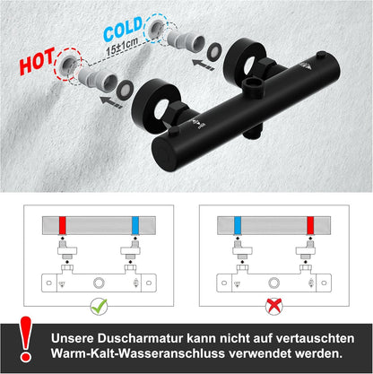 Douchekolom Thermostatisch – Doucheset – Regendouche – Douchesysteem – Douchekraan – Mat Zwart – Hoogte Verstelbaar – Roestvrijstalen Vierkante Douchekop 30x30 cm