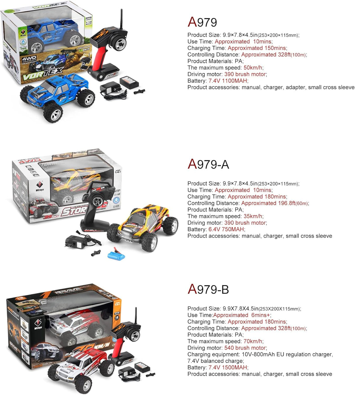 WLtoys XKS A979 Remote Control Off-road RC Car High-speed Water Proof 1:18 2.4G 4WD Foot AlloyToys For Boys Birthday Gifts A979 (A979 1B Red black)