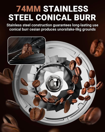 AMZCHEF Elektrische koffiemolen met afneembare houder en gemalen koffiecontainer | LED Touch Panel | 24 nauwkeurige maalinstellingen Elektrische Molen voor espresso/druppelaar/overgieten/French Press
