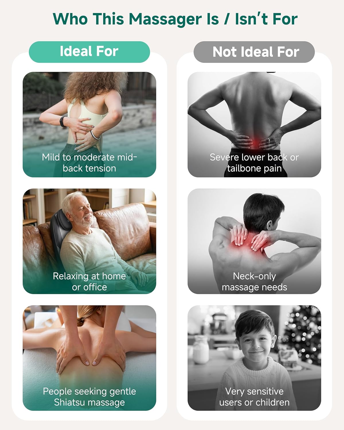 SNAILAX Shiatsu-massagekussen met warmtemassagestoel Pad Kneedende rugmassage voor thuisgebruik SL-256